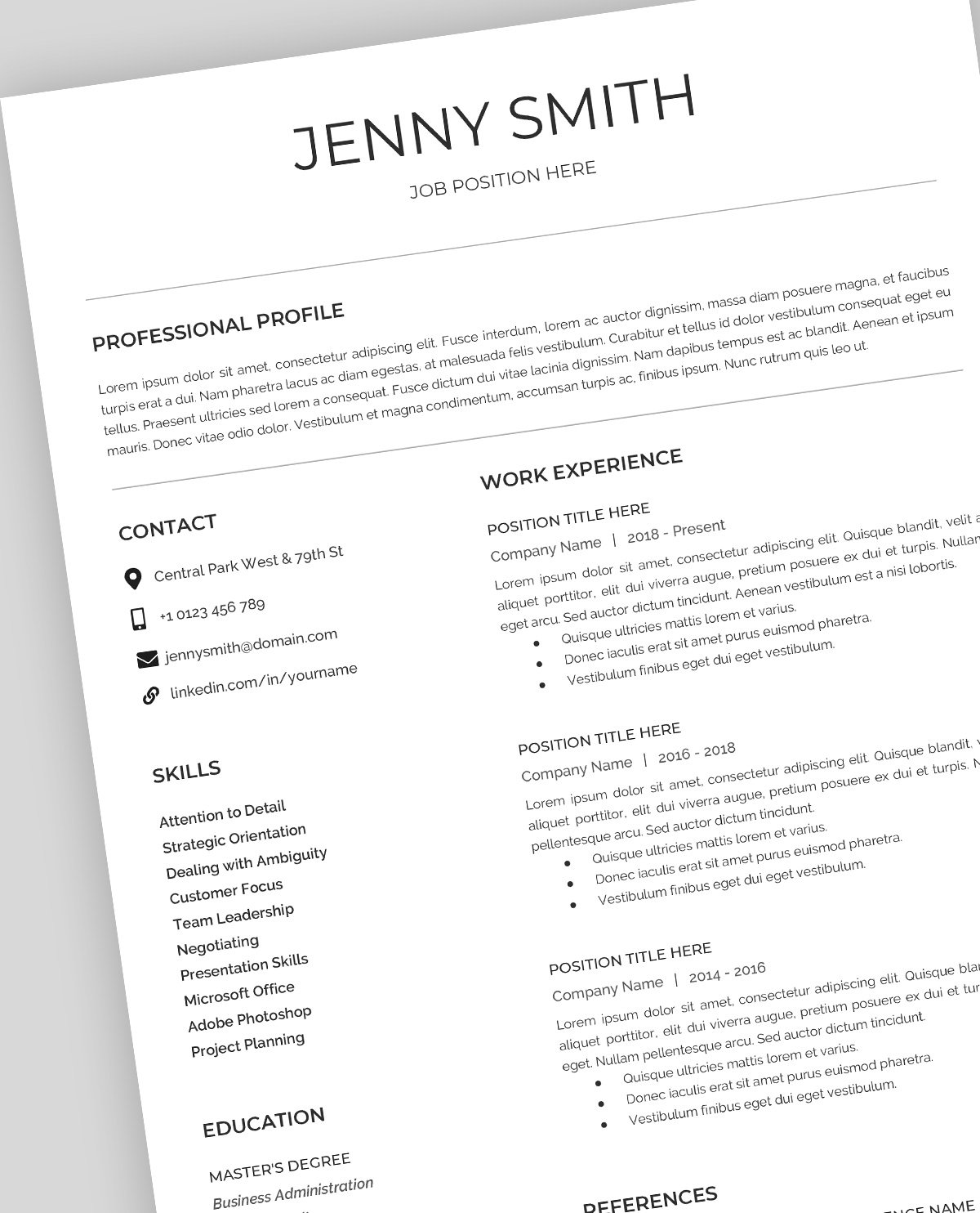 Resume Template, CV, Google Docs preview image.