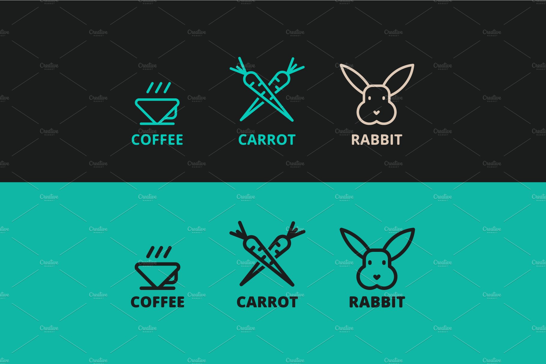 three vector logos of rabbit, carrot cover image.