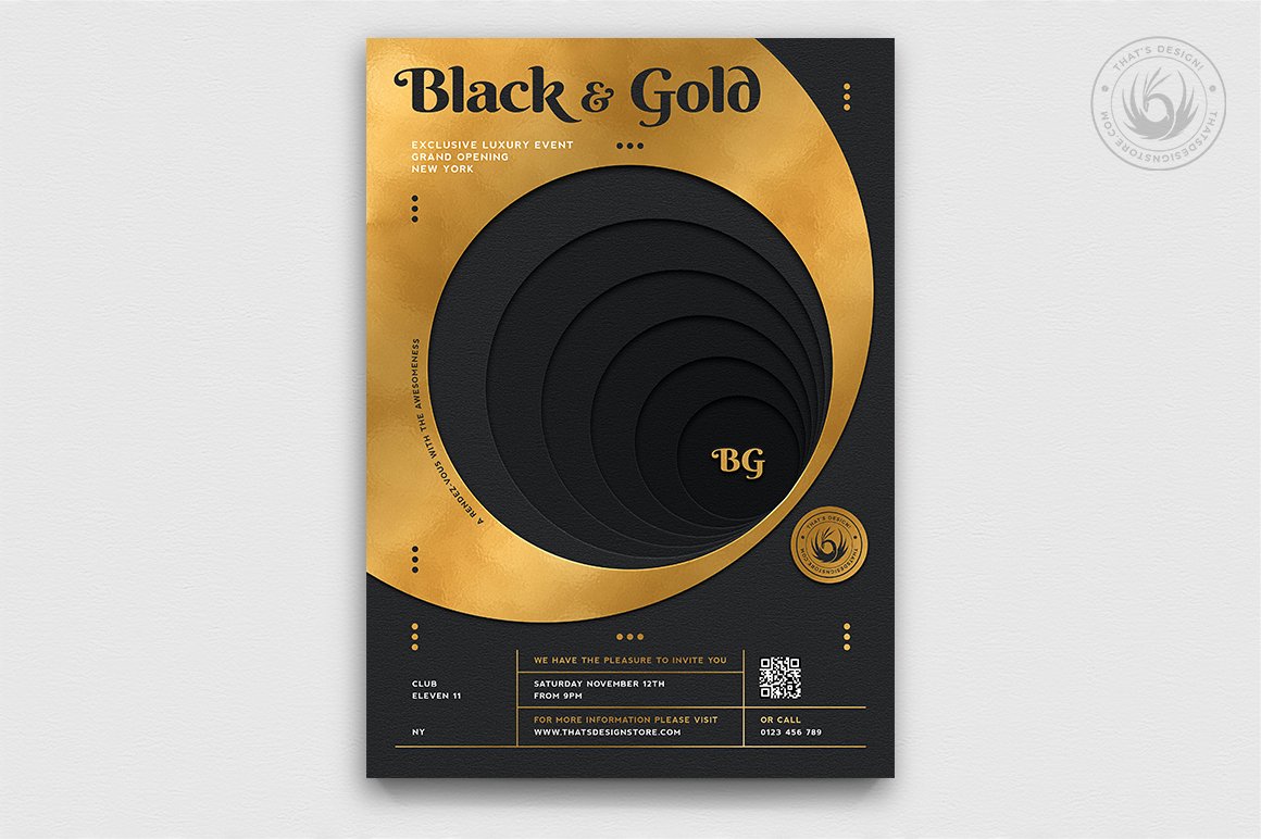 10 Black and Gold Flyers Bundle V2 preview image.