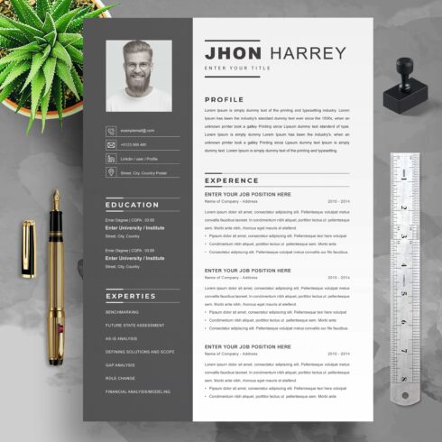 Professional Black Resume Template cover image.