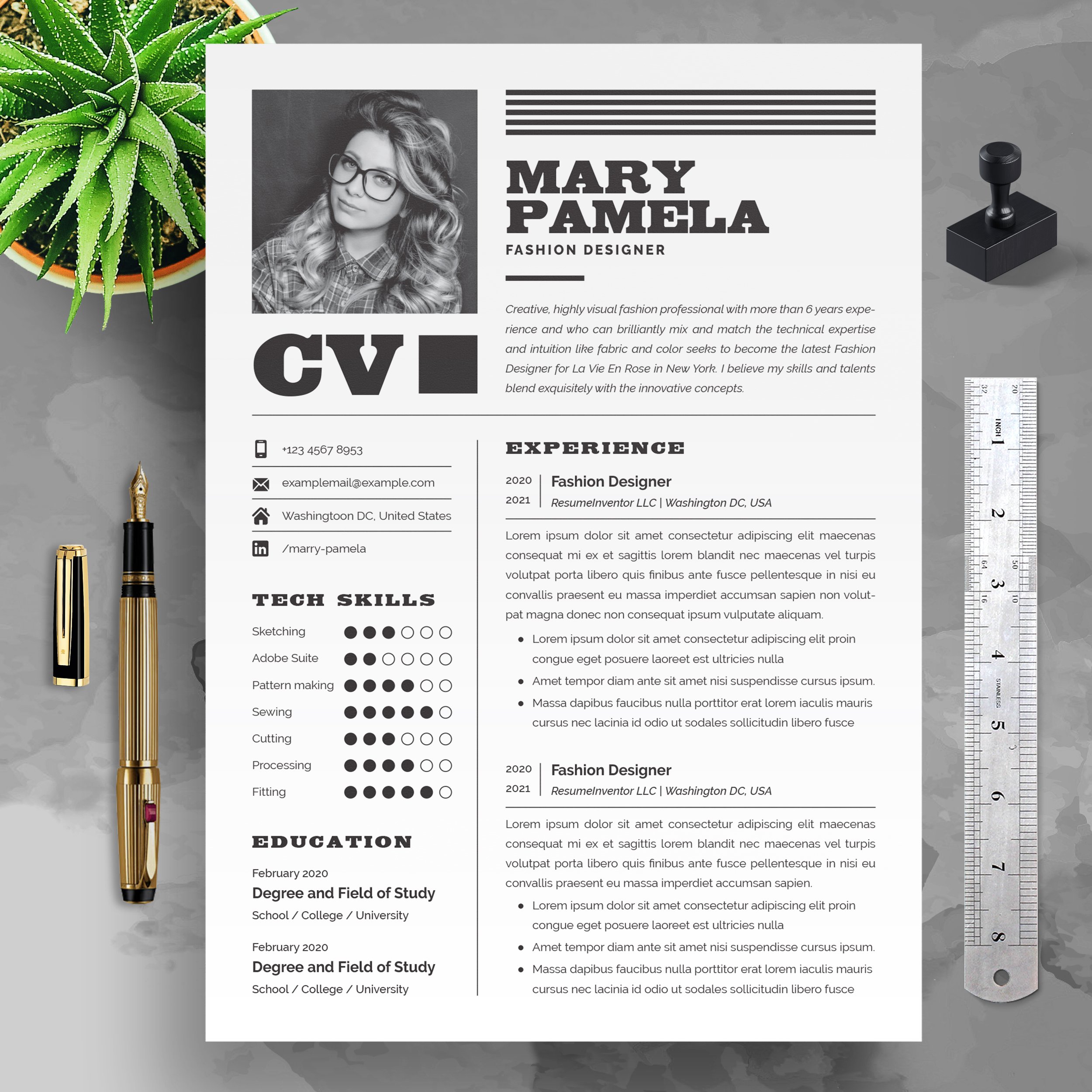 Black CV Template | Curriculum Vitae preview image.