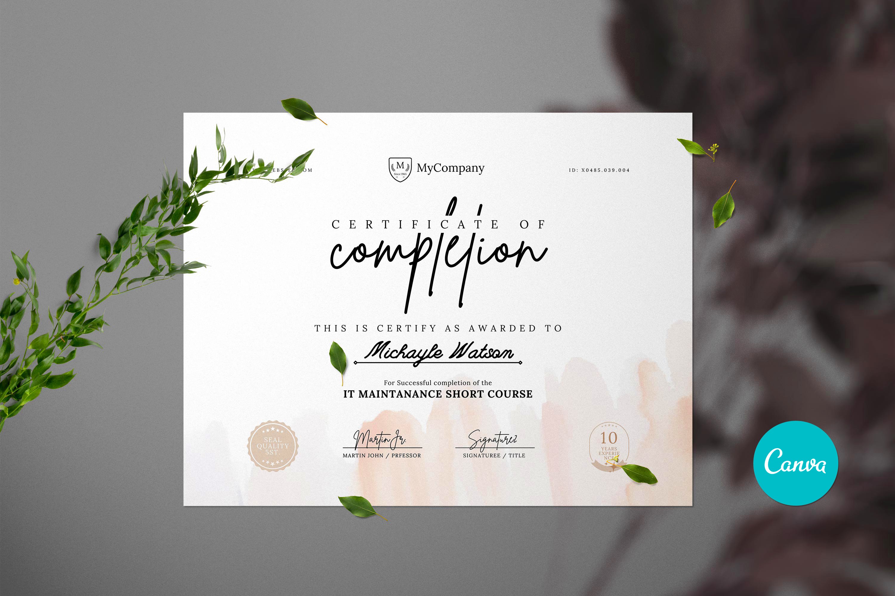 Certificate of Completion Canva cover image.