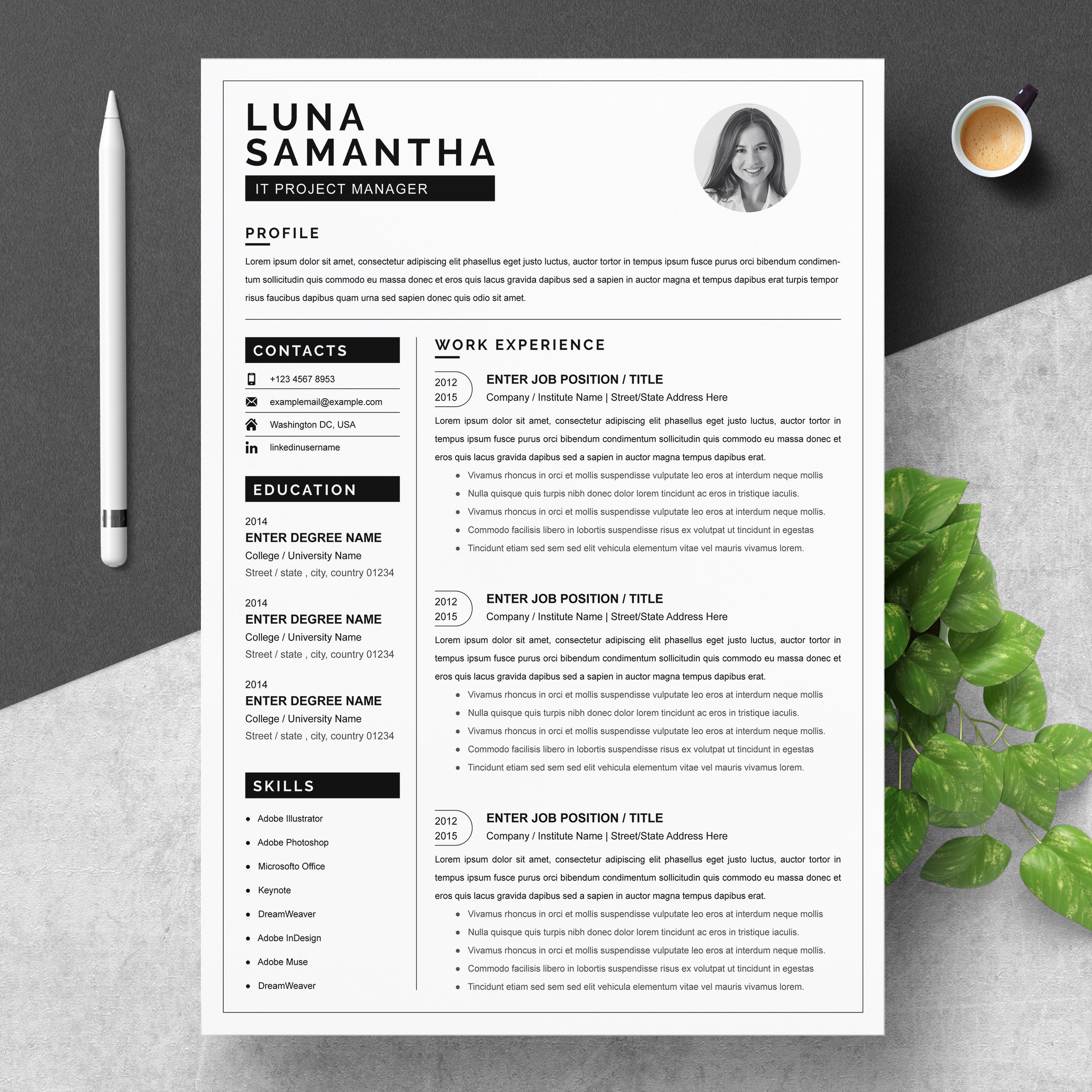 Project Manager Resume Template cover image.