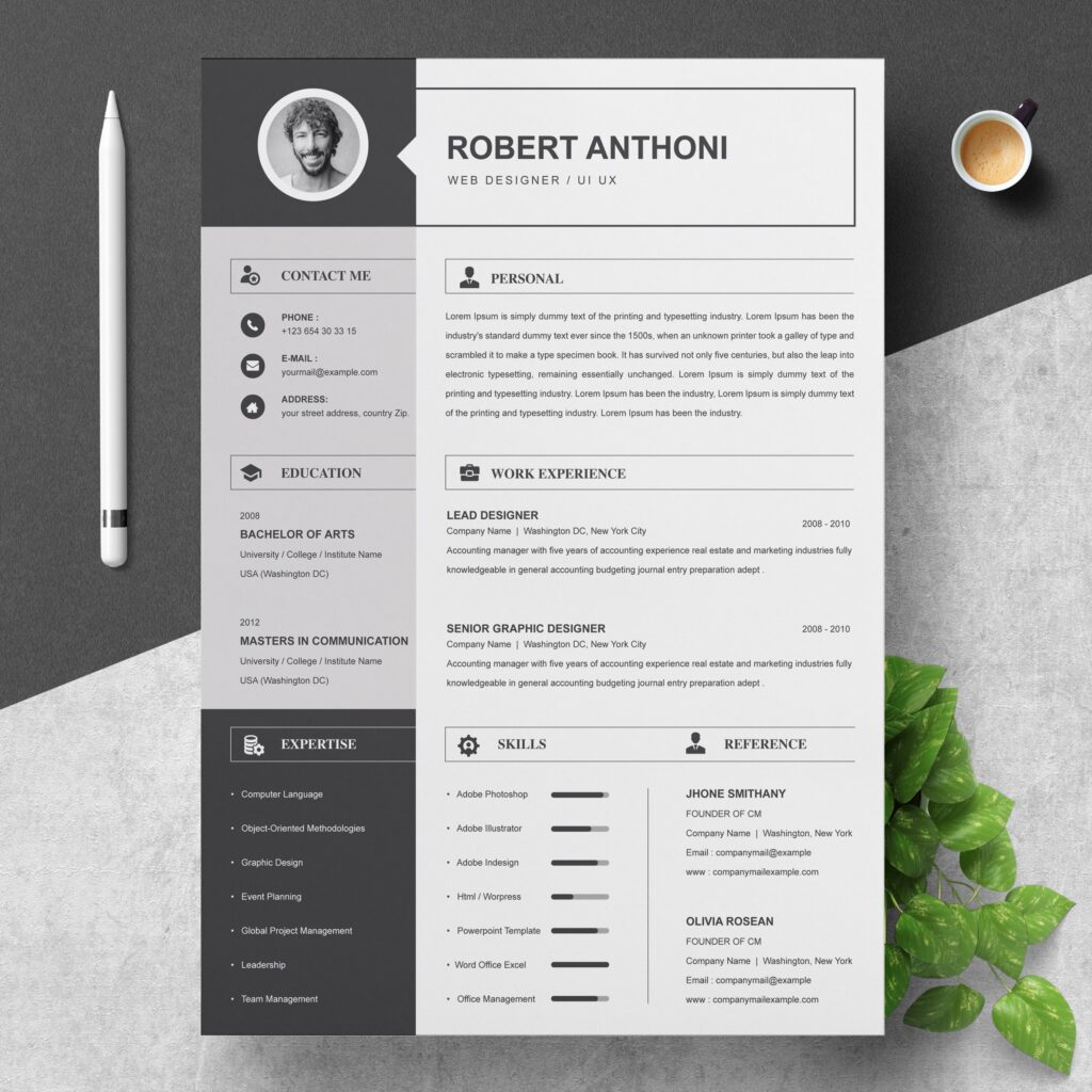 2 Pages Resume Template / CV Design – MasterBundles