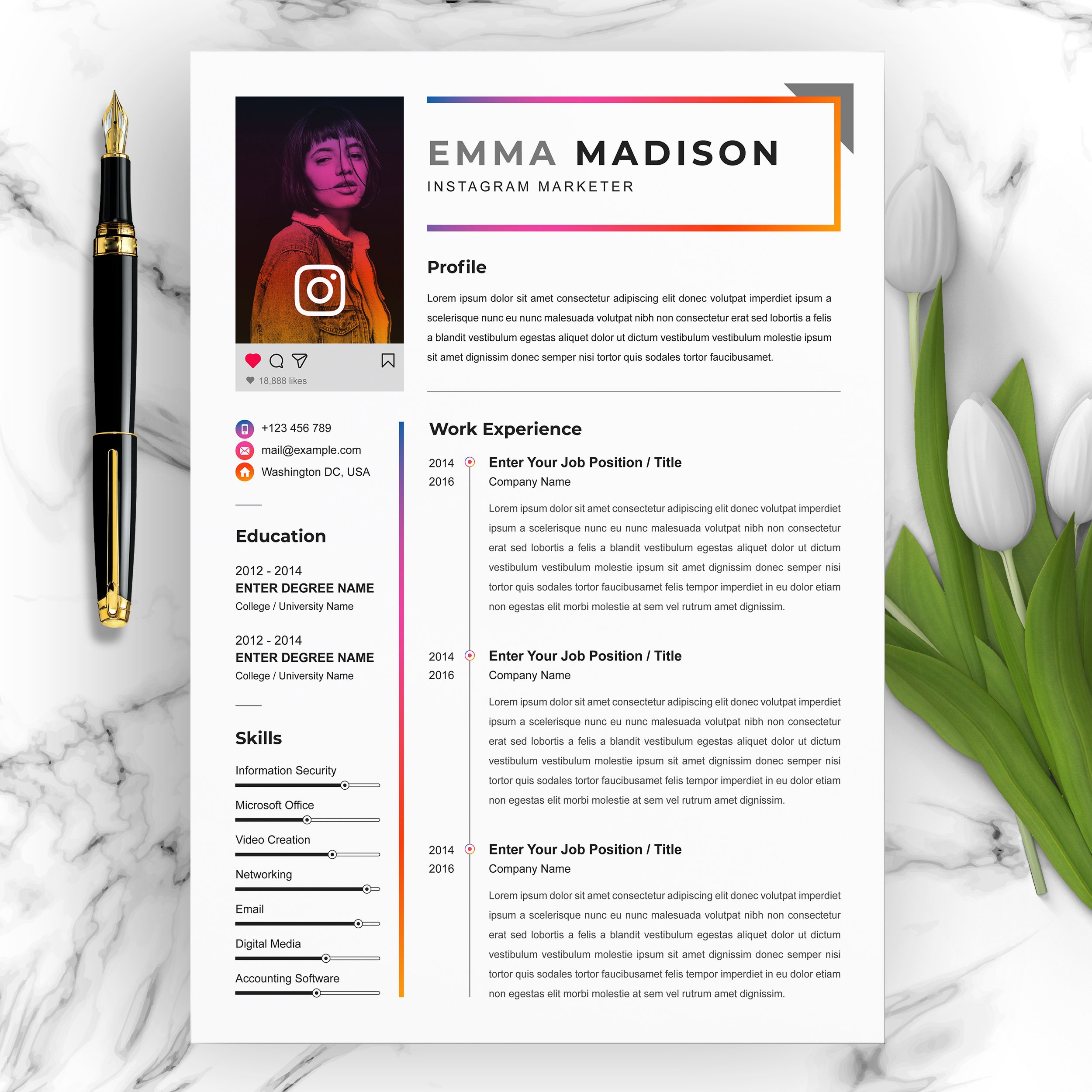 CV / Resume for Instagram Marketer cover image.
