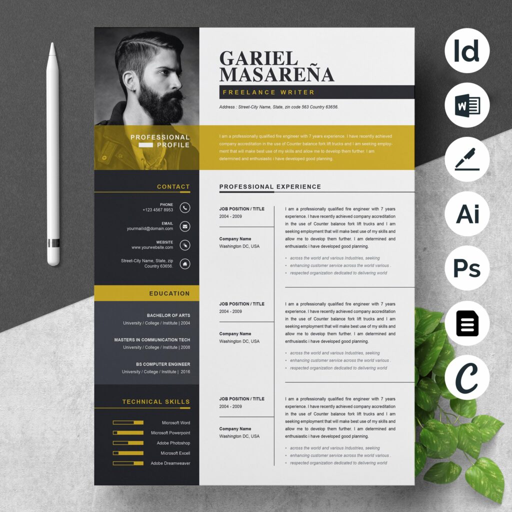 Professional Word Resume CV Template – MasterBundles