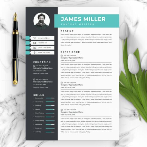 Content Writer Resume Template cover image.