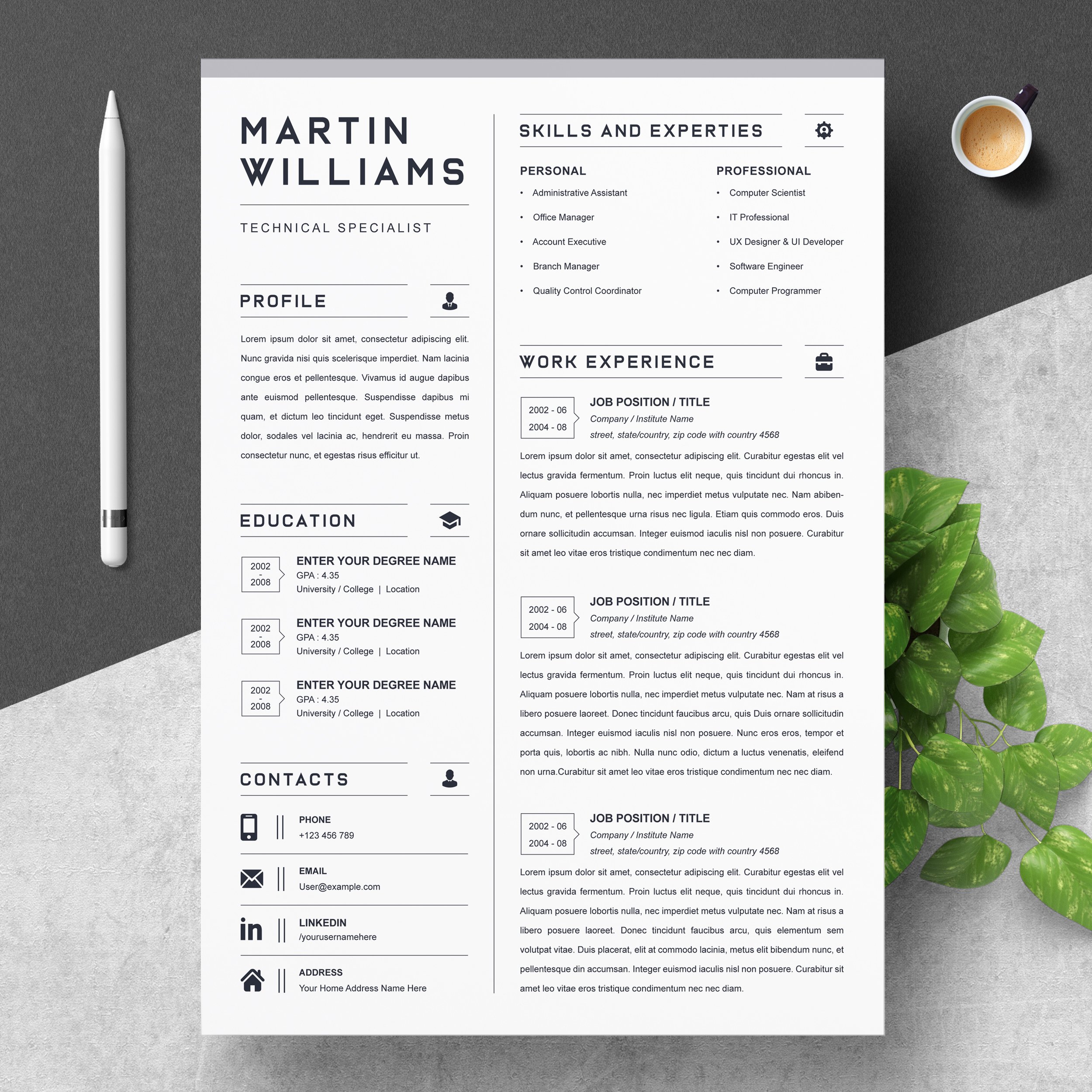 Resume Instant Download, Creative CV cover image.