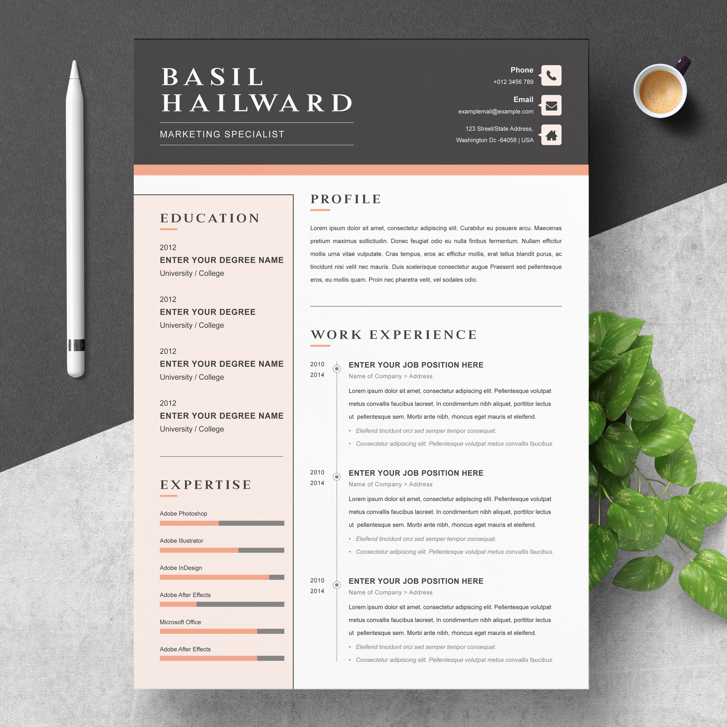 Clean Modern Resume Template 4 Page CV Template Cover Letter References for  MS Word Instant Digital Download Resume Template Word 