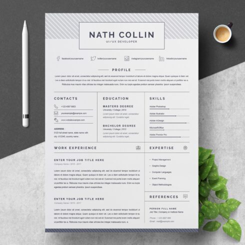 One Page Resume / CV Template cover image.