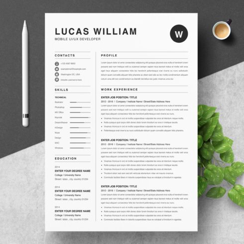 Resume Template for MS Word & Pages cover image.