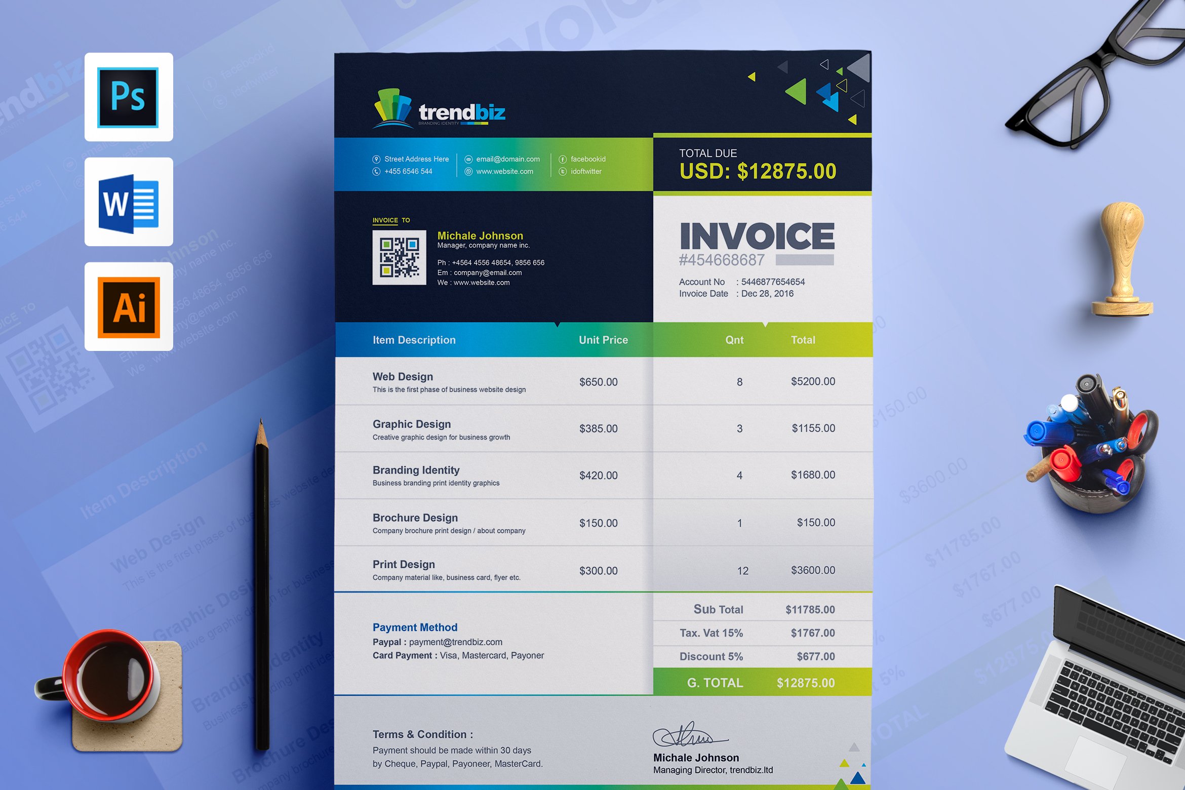 Business Invoice MS Word Template cover image.