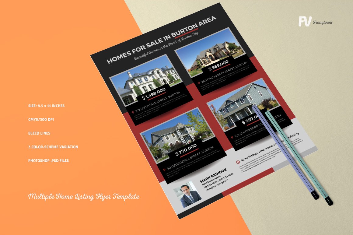 Multiple Home Listing Flyer Template preview image.