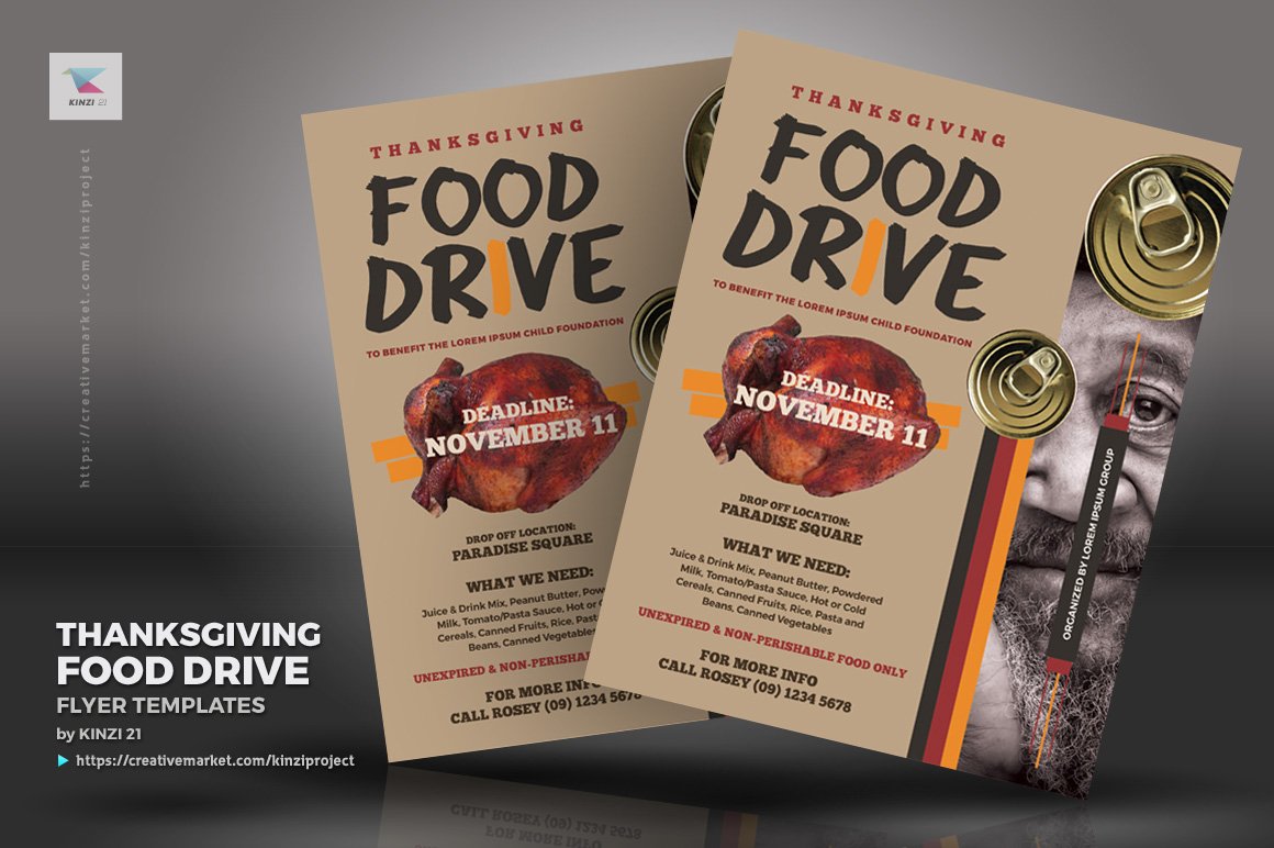 Thanksgiving Food Drive Flyers preview image.