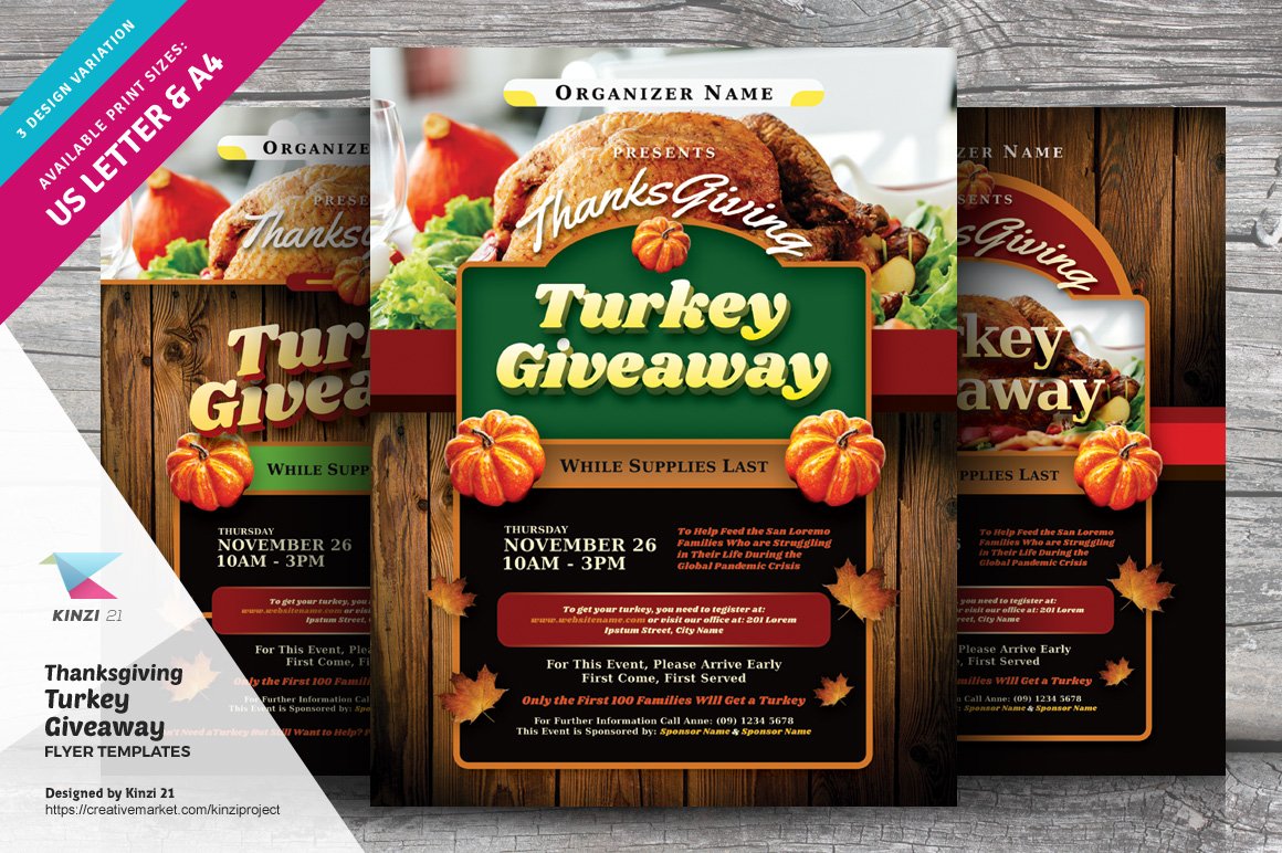 Thanksgiving Turkey Giveaway Flyers cover image.