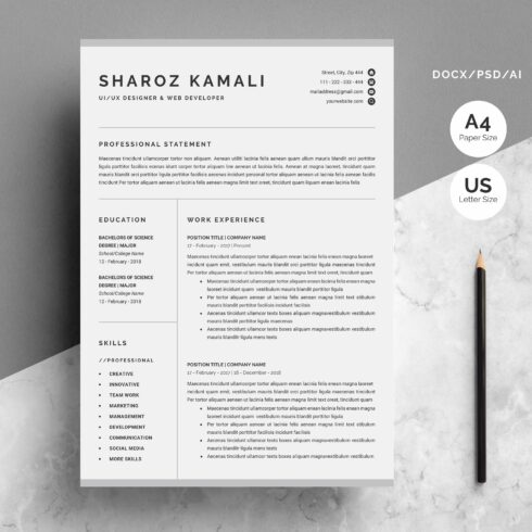 Resume/CV Template 4 Pages Pack cover image.