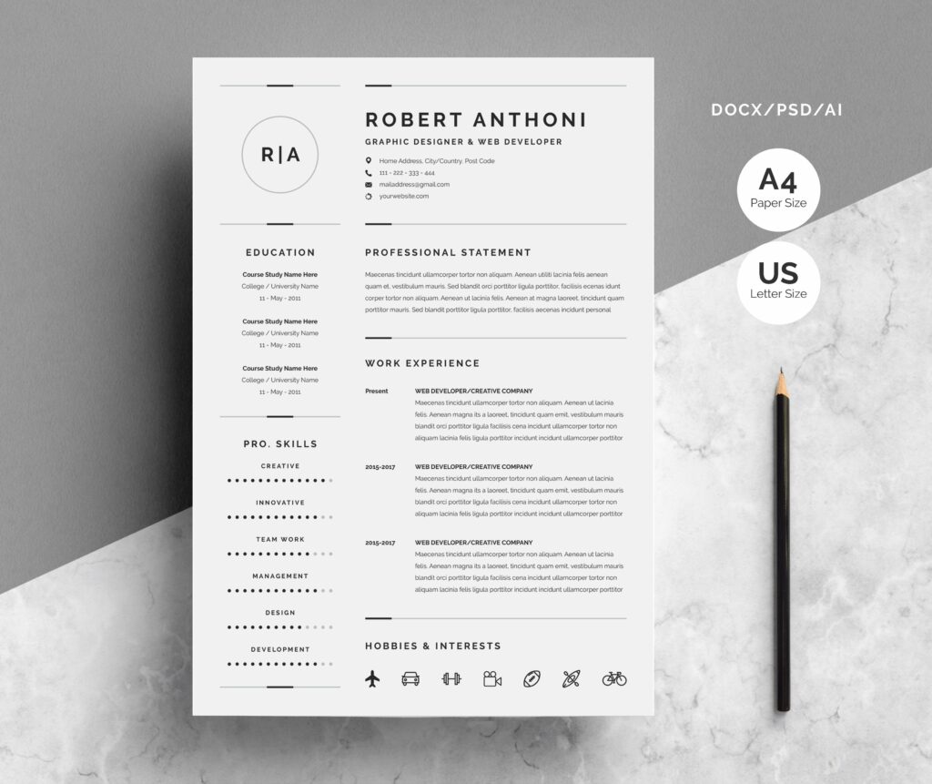 3 Pages Clean Resume/CV Template – MasterBundles