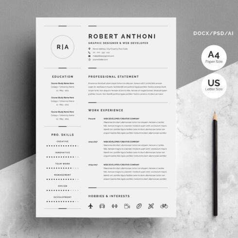 3 Pages Clean Resume/CV Template cover image.