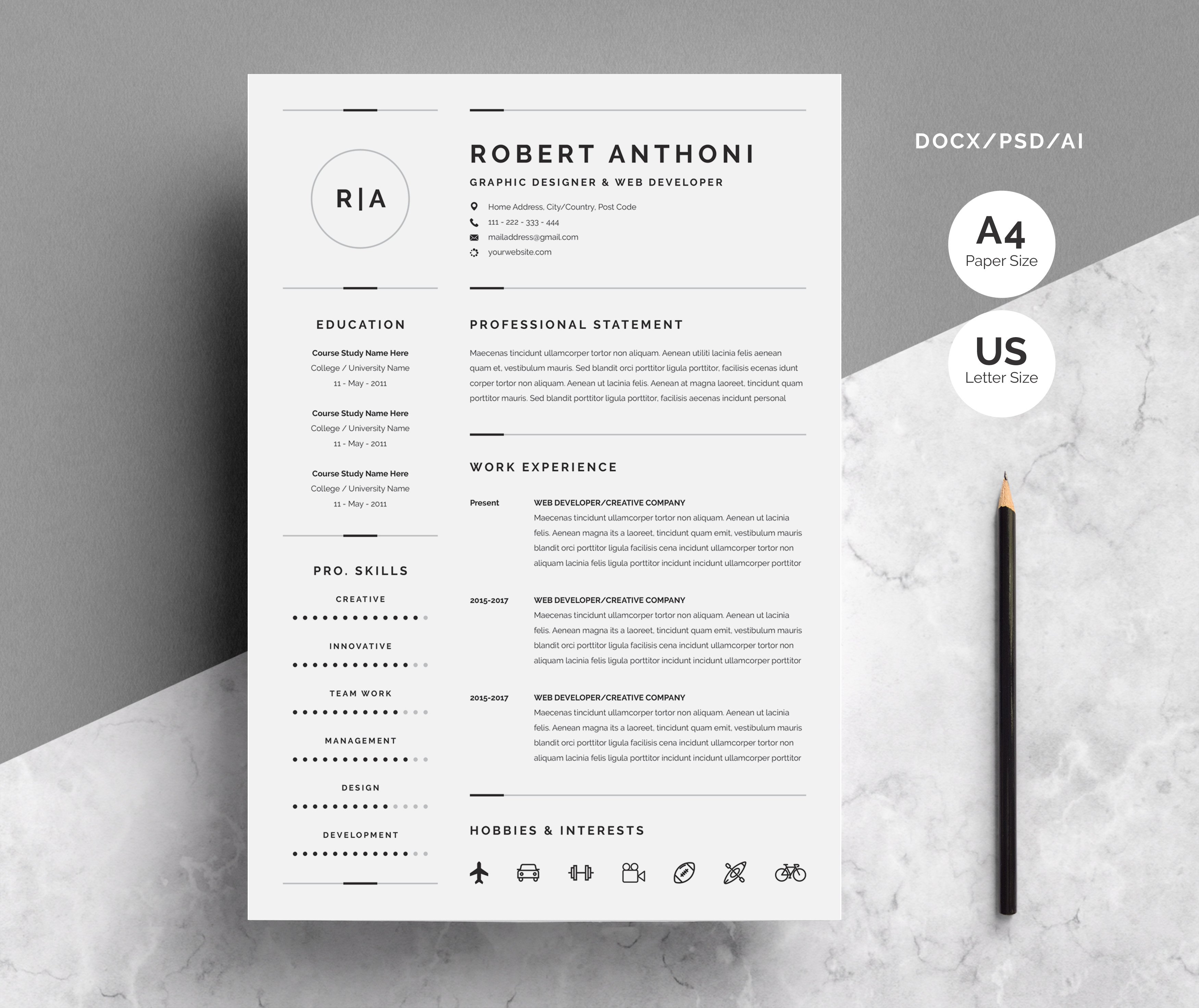 3 Pages Clean Resume/CV Template cover image.