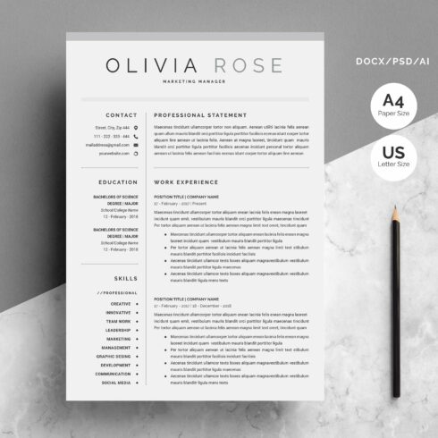 4 Pages Word Resume Template cover image.