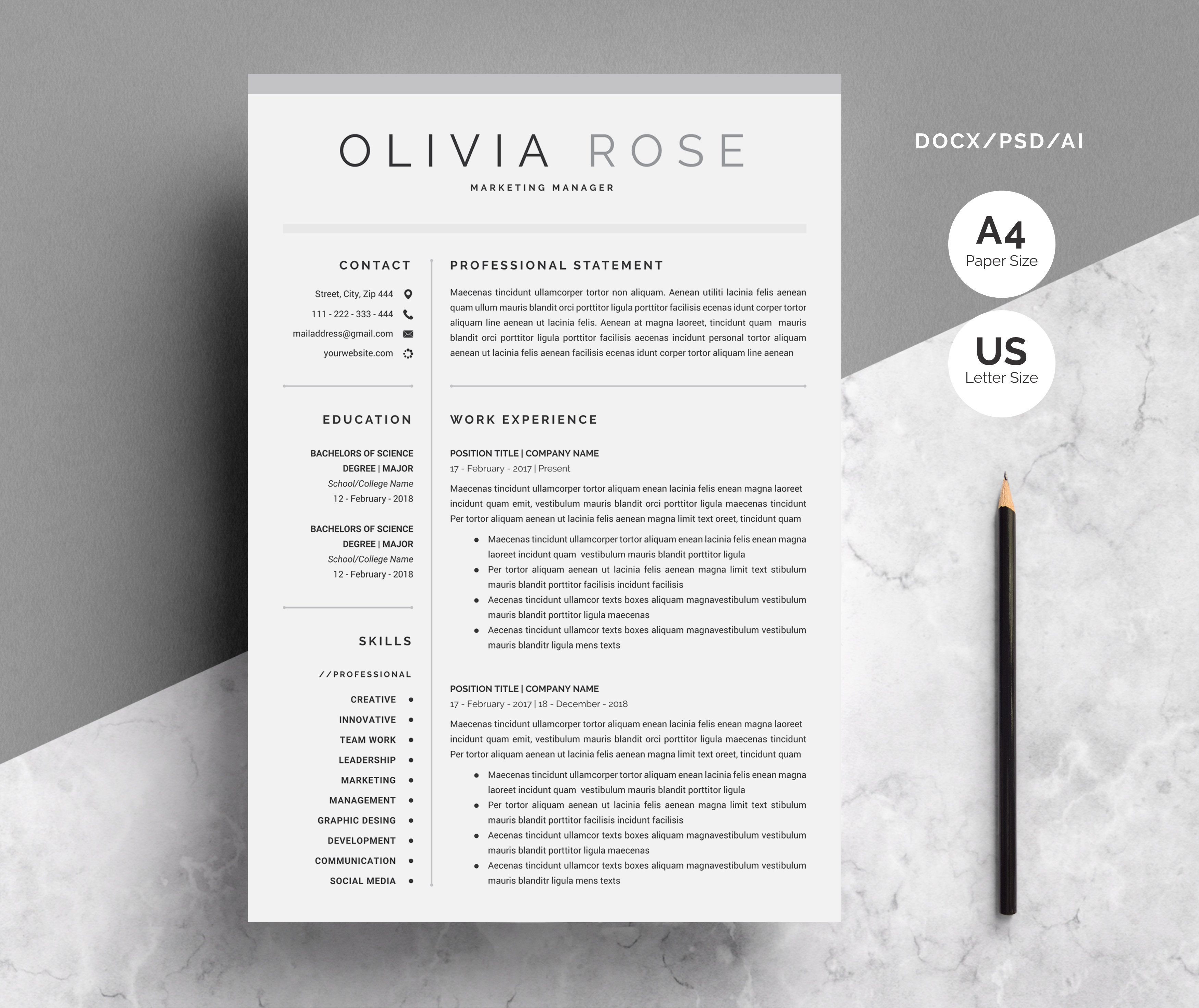 4 Pages Word Resume Template cover image.