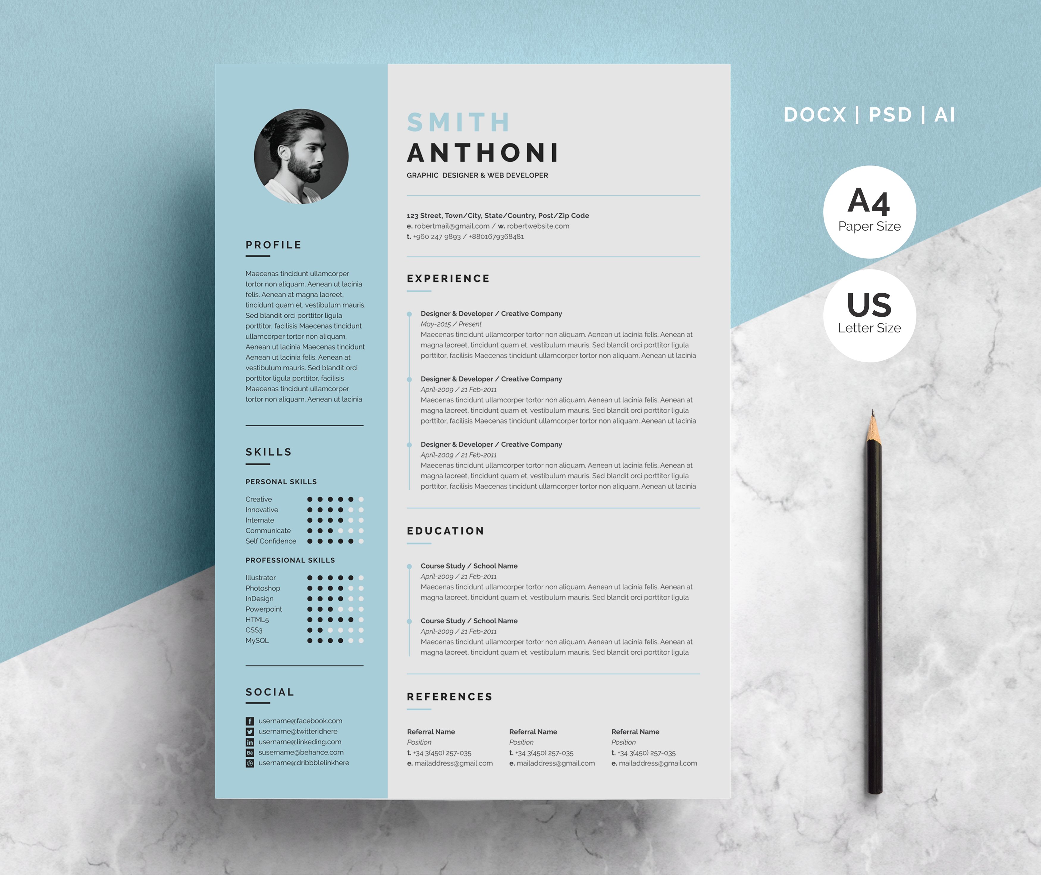 Clean Resume 2 Pages cover image.