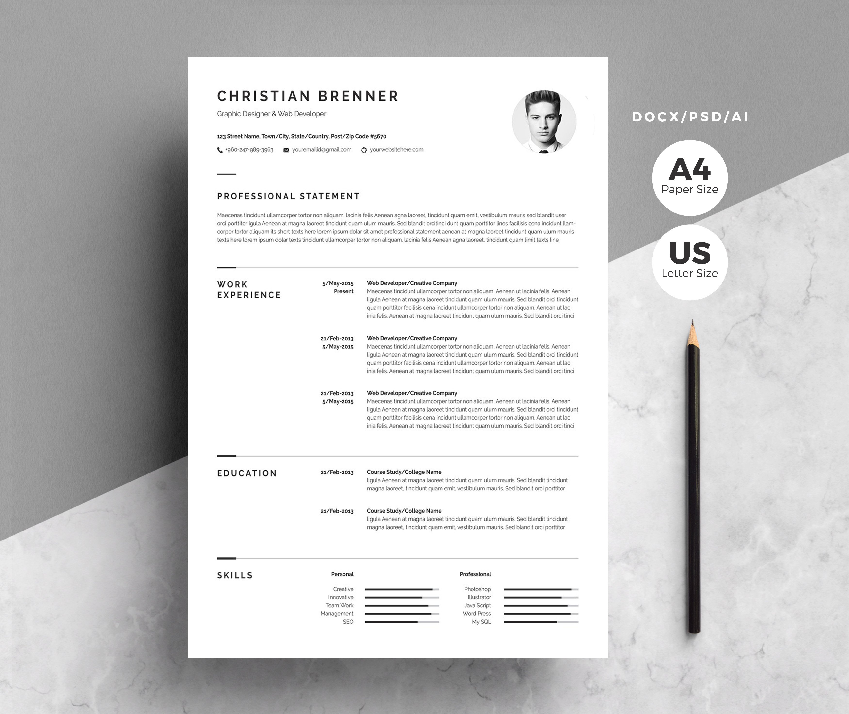 Minimal Resume Template 4 Pages cover image.
