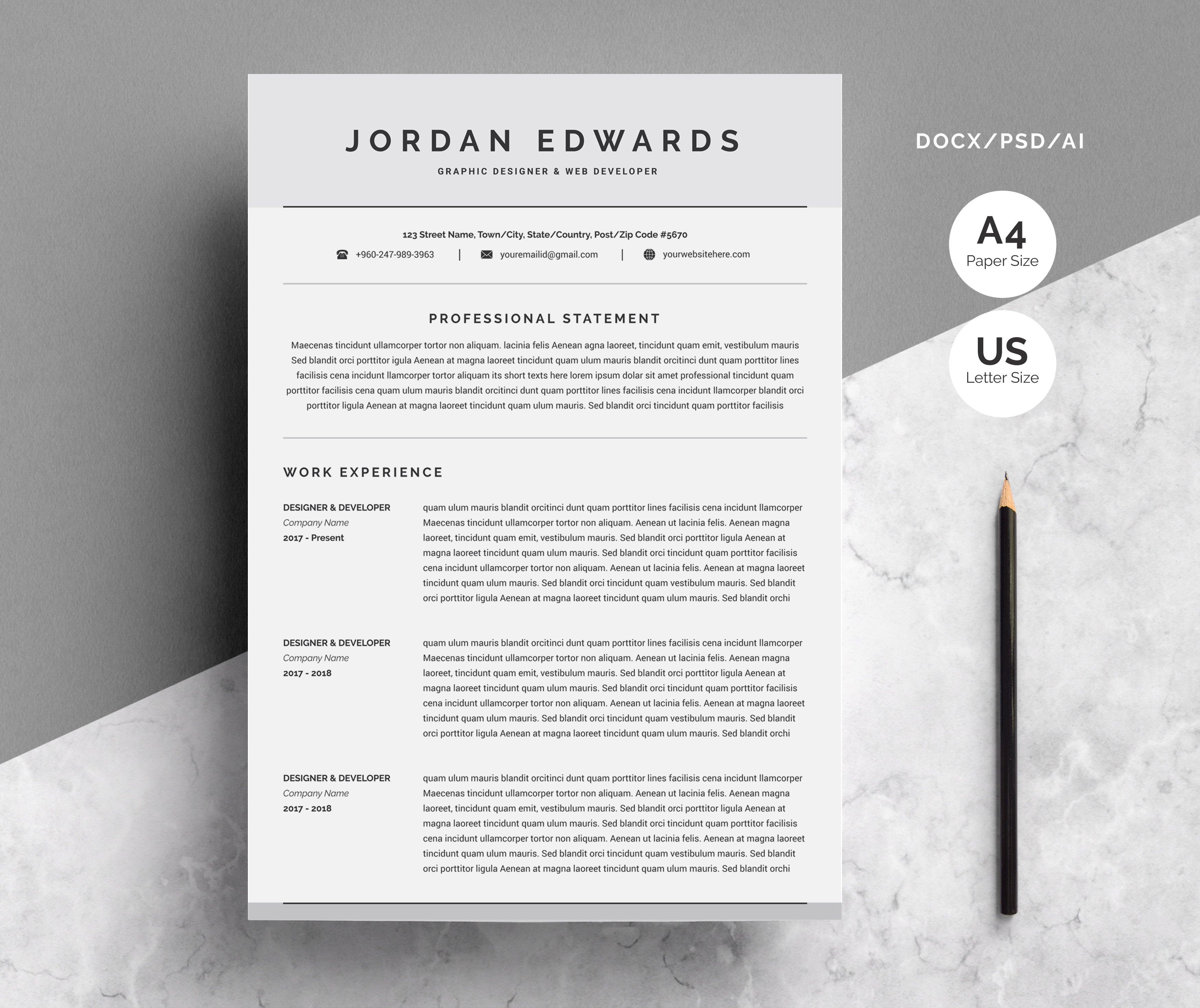 Clean Word Resume Template 4 Pages cover image.