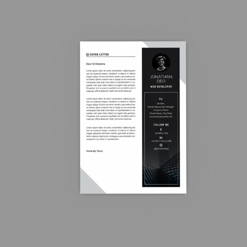 Black and white business letterhead on a gray background.