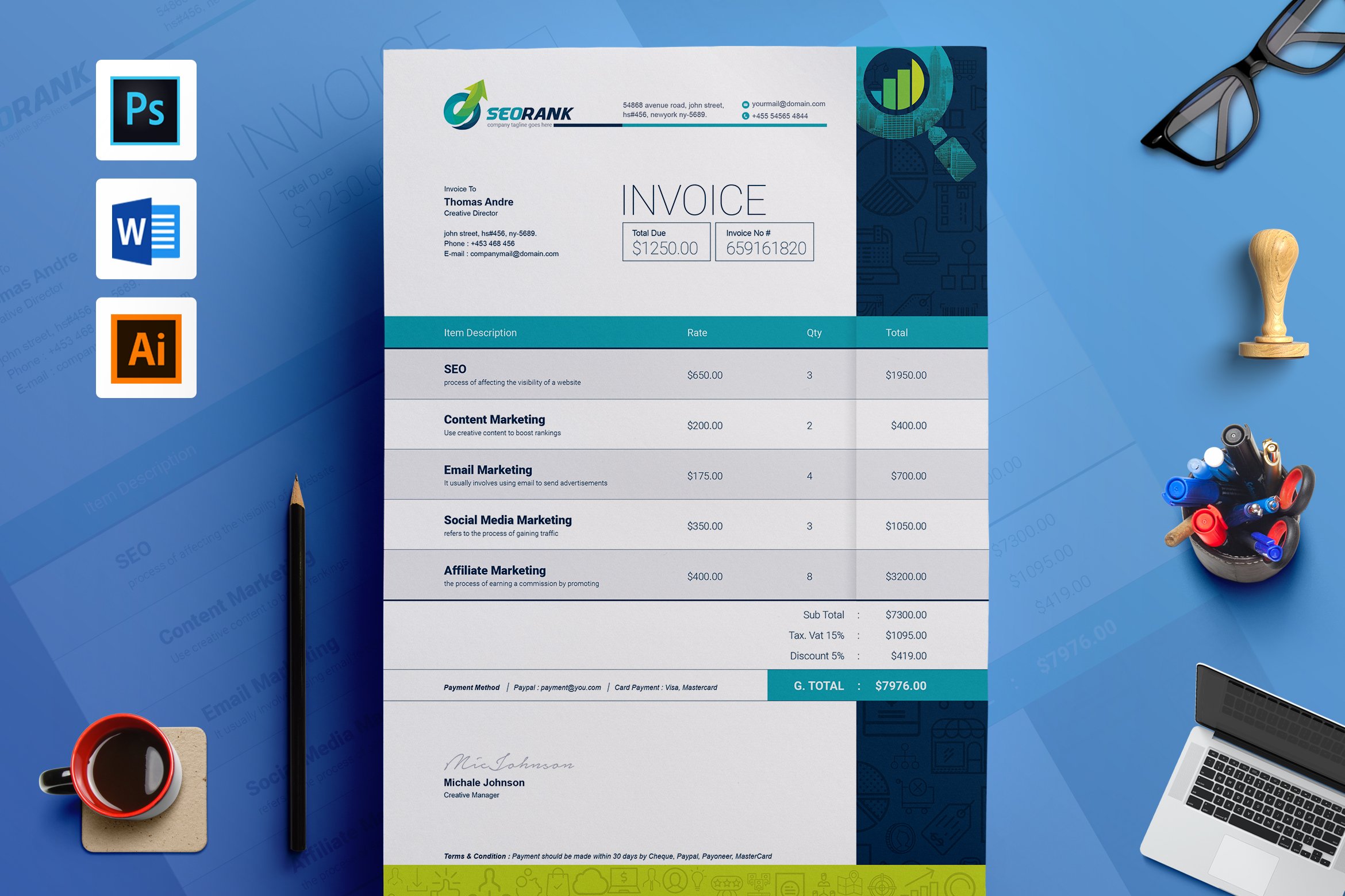 Simple Clean Word Invoice Template cover image.