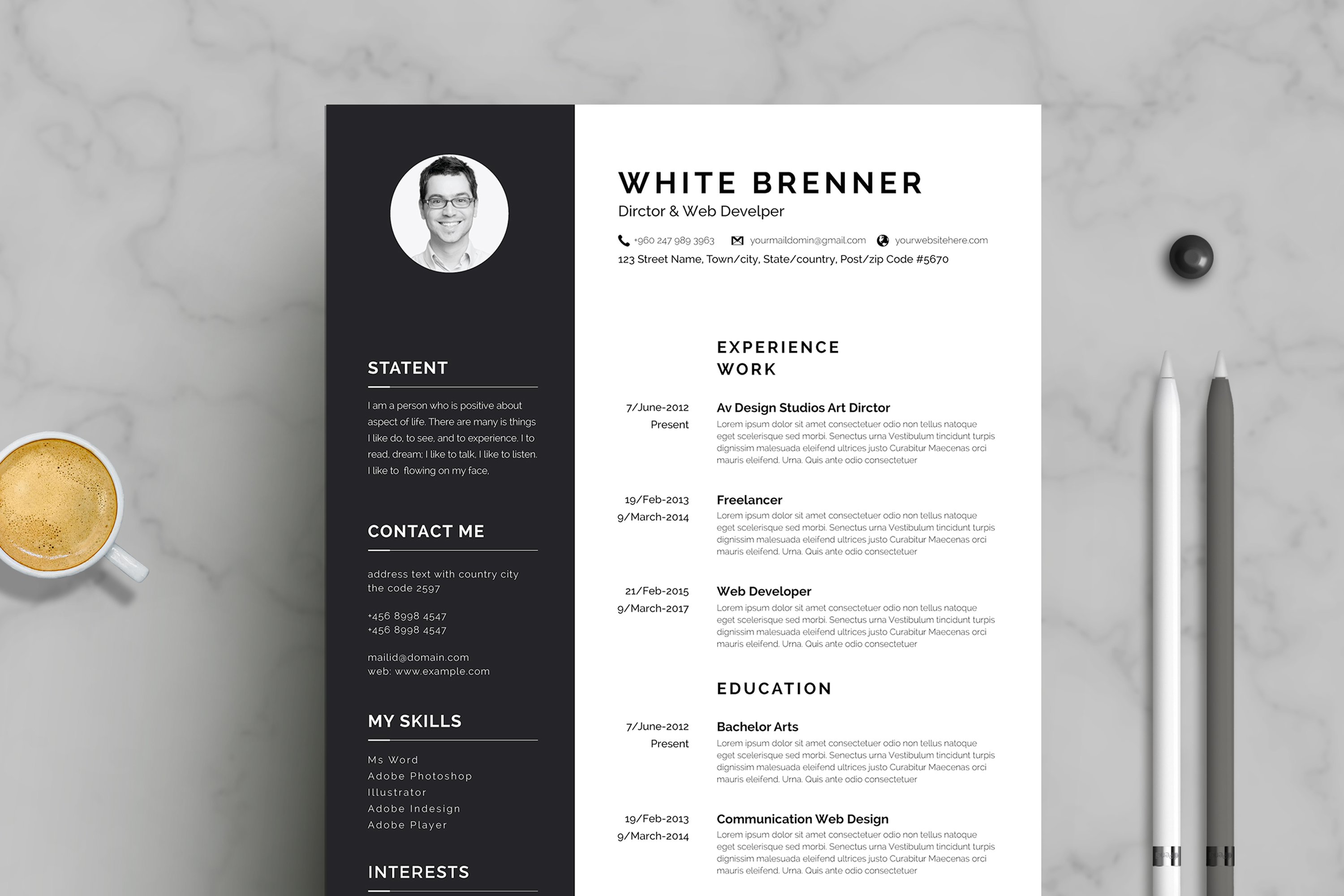 01 minimal black white resume template 549