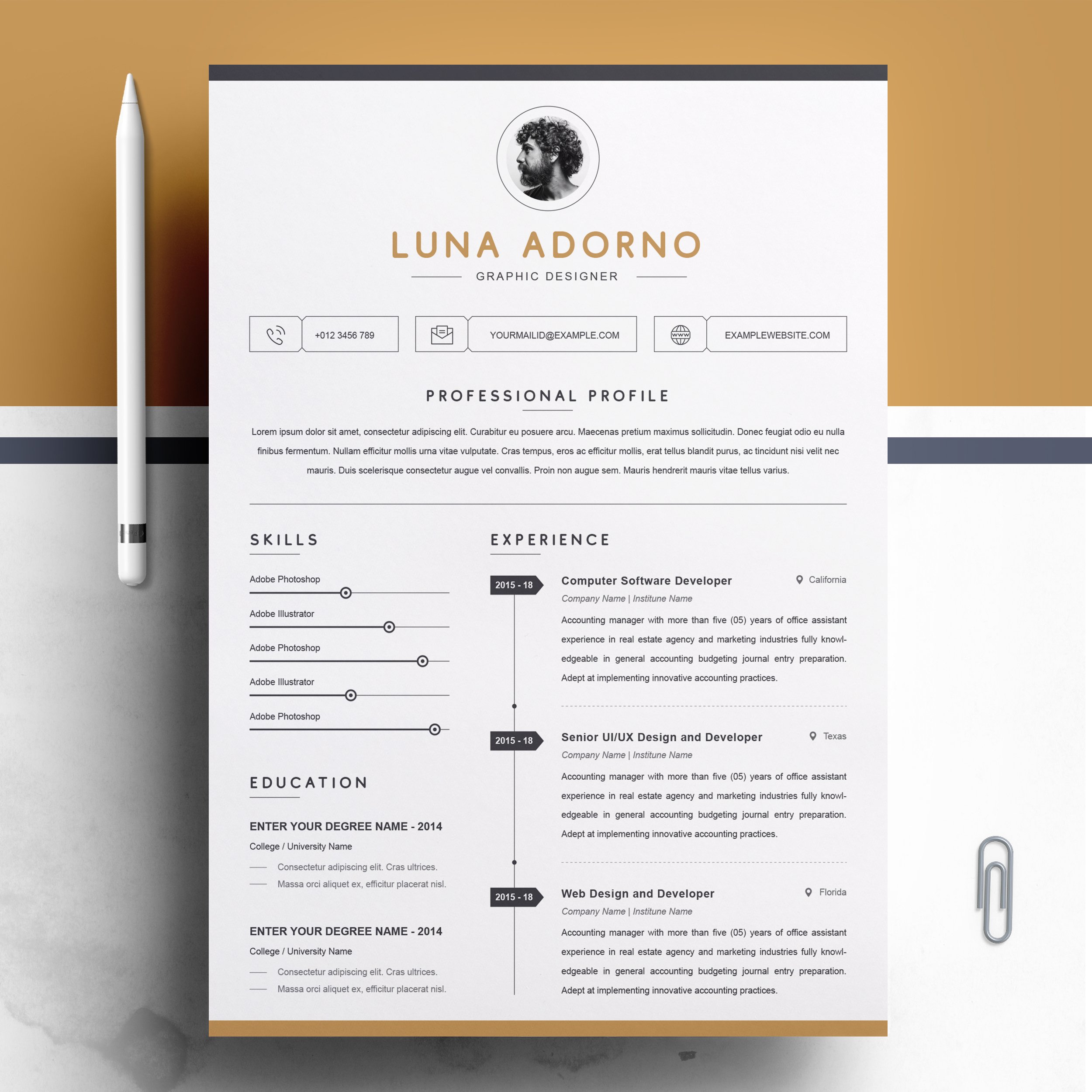 Professional & Clean Resume Template cover image.
