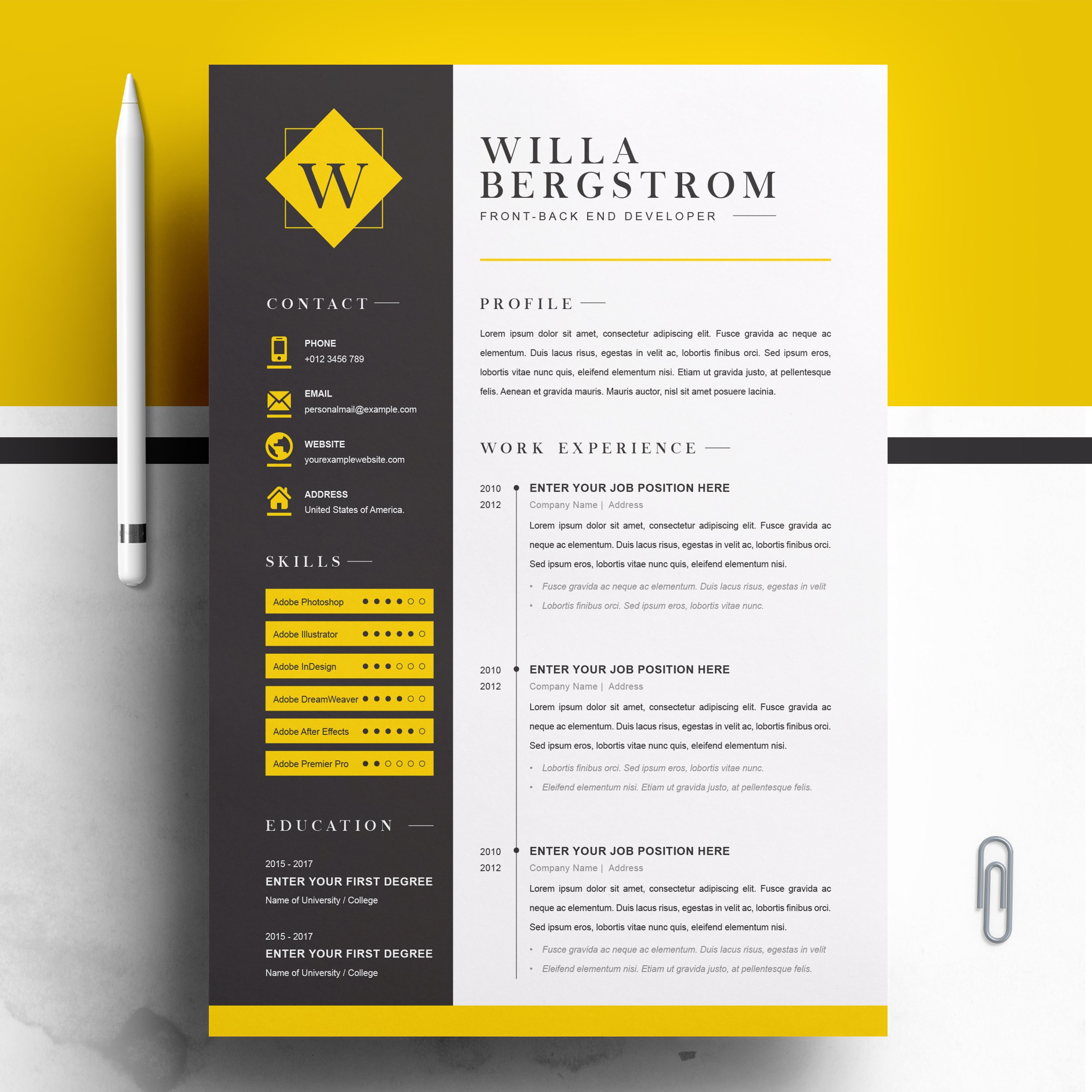 Minimal Yellow Resume Template / CV cover image.