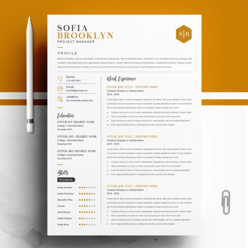 Resume / CV Template Word Manager cover image.