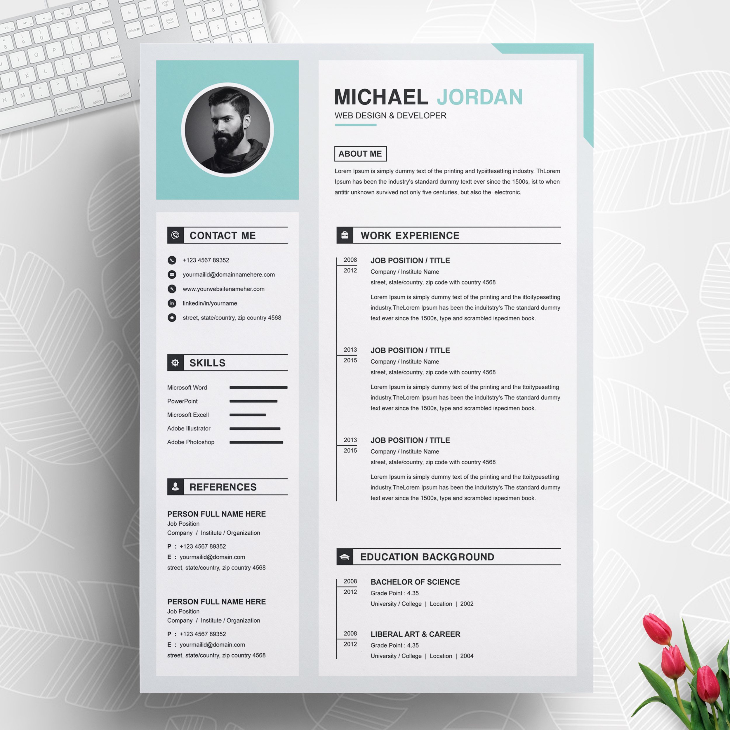 One Page Clean Resume + Cover Letter cover image.