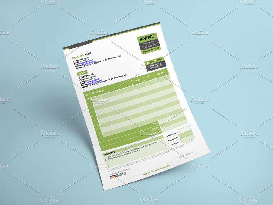 MS Word Invoice Template (5 Colours) preview image.