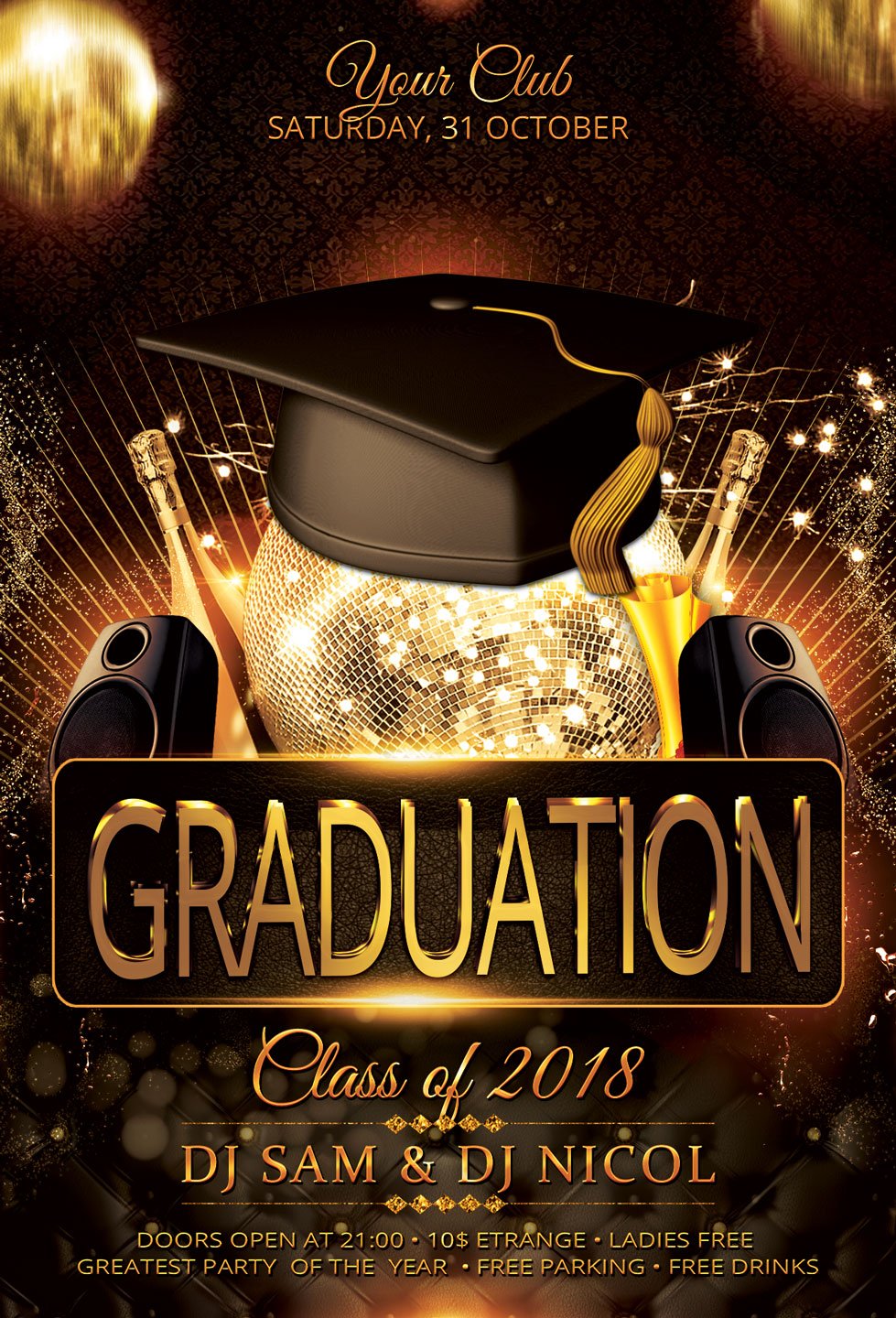 Graduation Party Flyer Template Prom preview image.