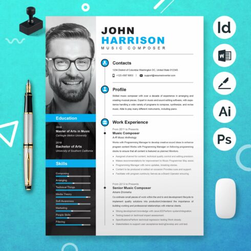 Resume Template for Music Composer cover image.