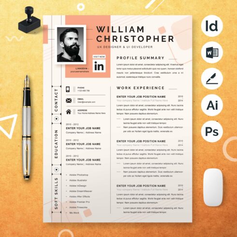 CV Template, Professional Resume cover image.