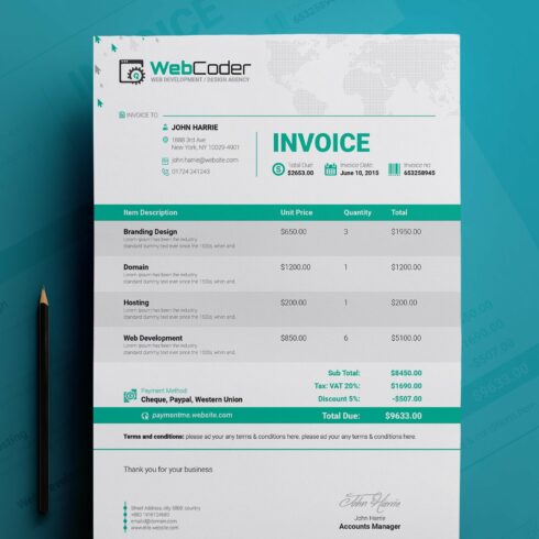 Simple Clean Invoice Template cover image.