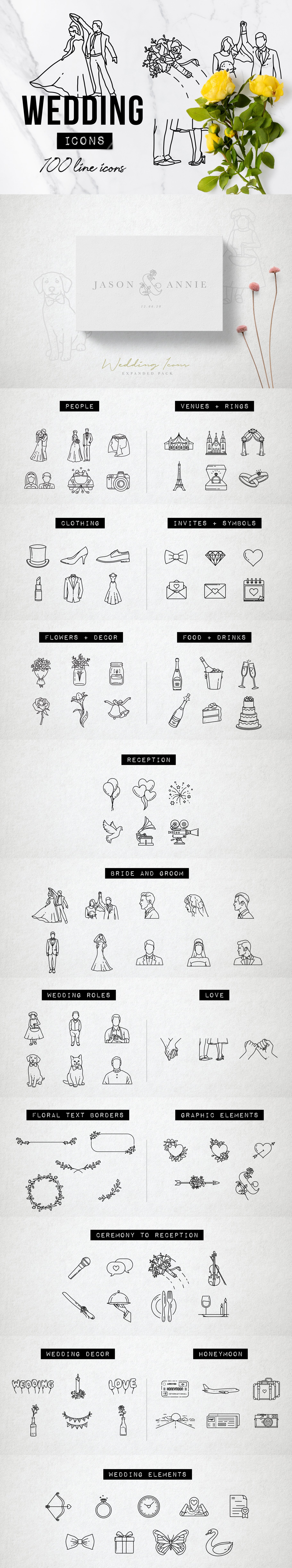 100 Wedding Icons Set - Expanded cover image.