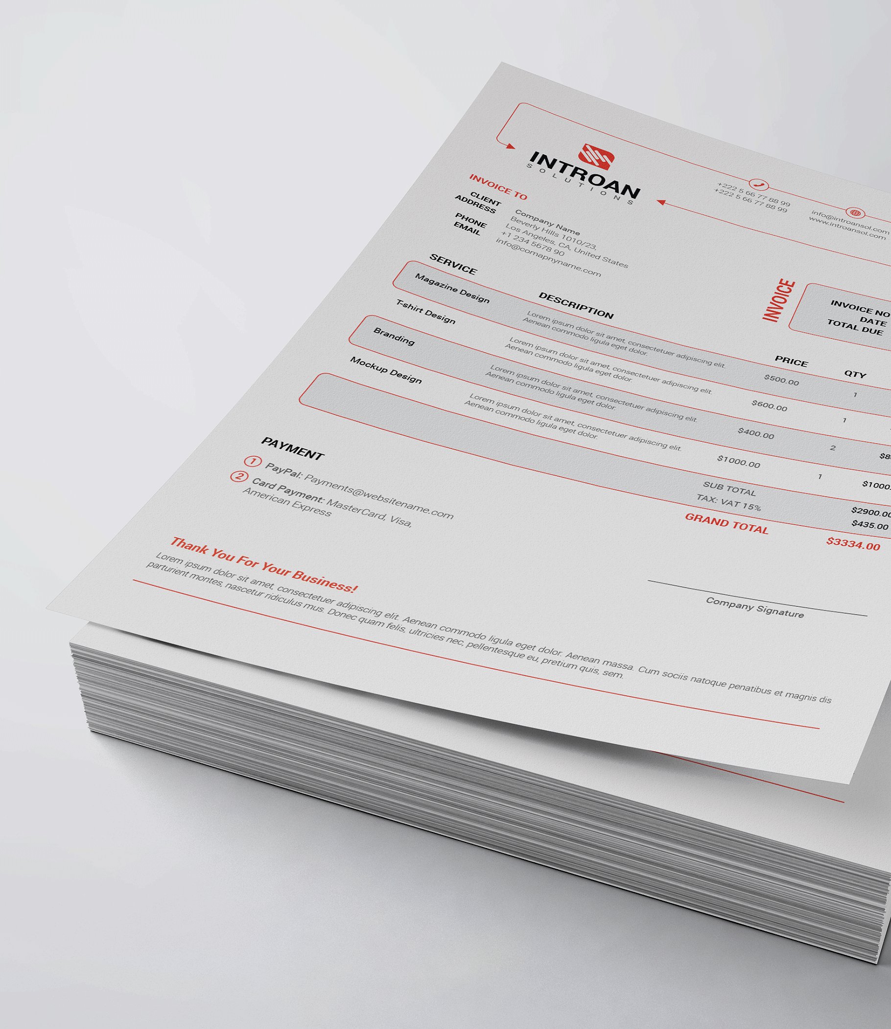Clean Invoice Template preview image.