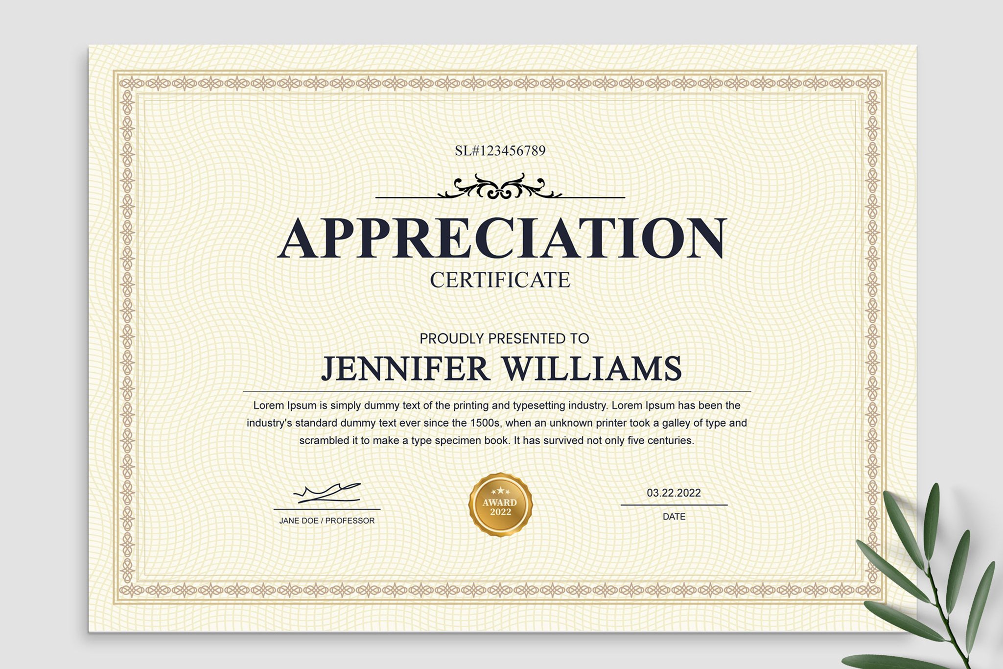 Printable Certificate Template preview image.