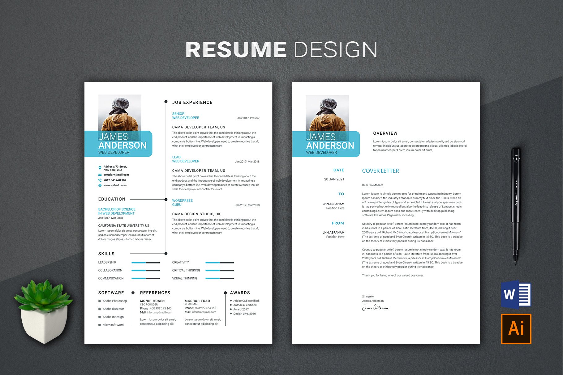 Resume Word Template preview image.