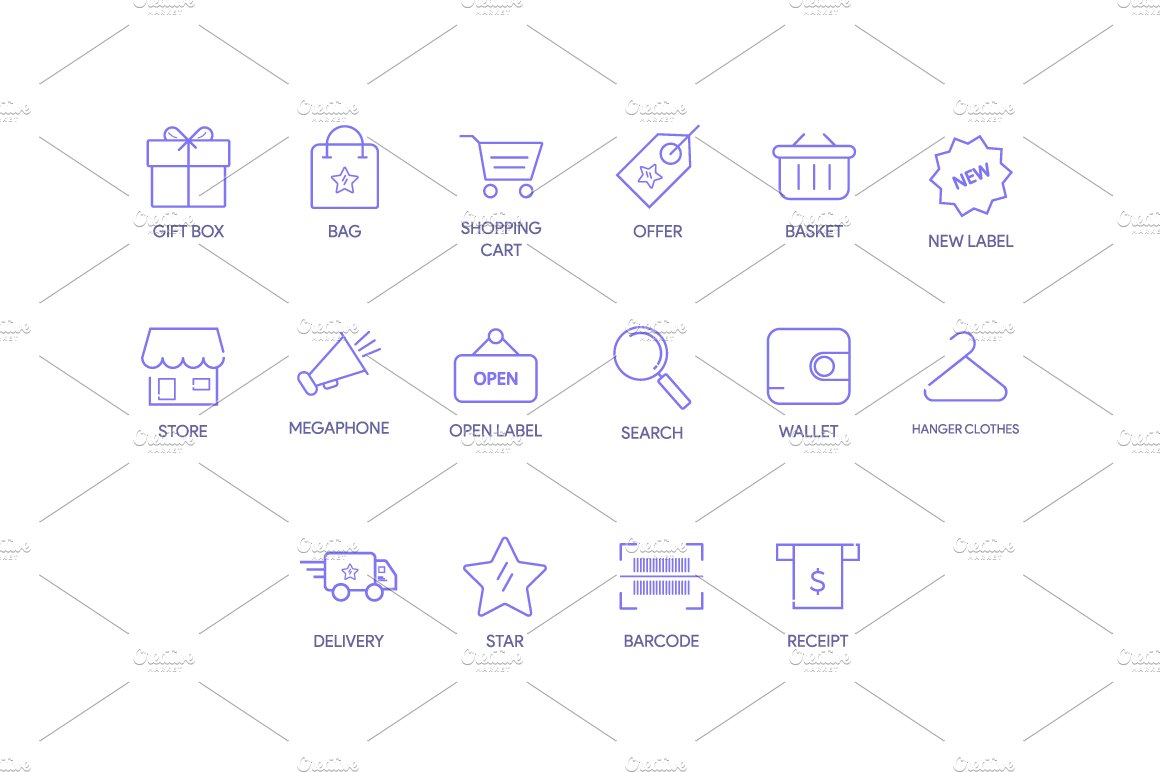 Shopping - Line Colored Icons Set preview image.