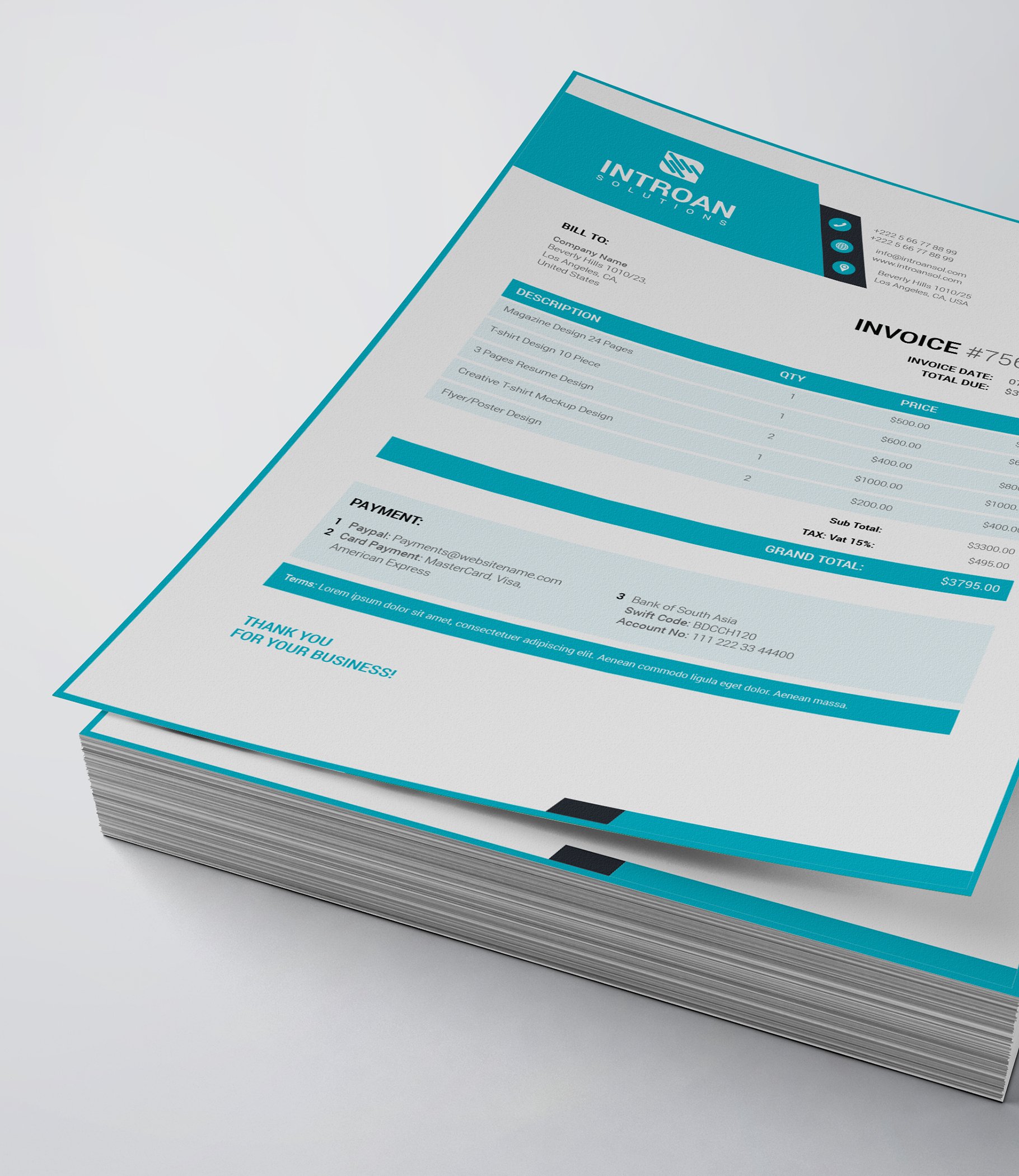 Clean Invoice Template preview image.
