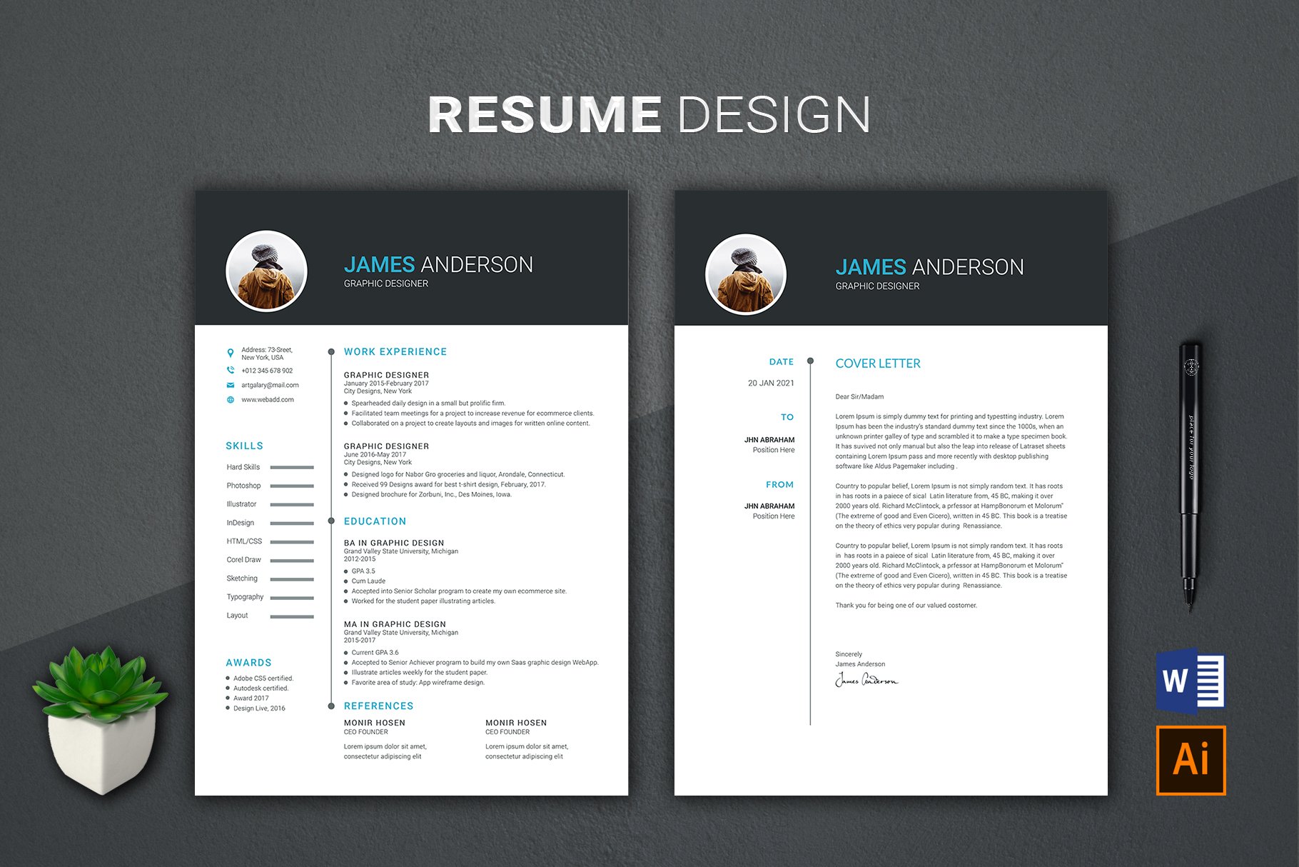 Professional Resume Word Template preview image.