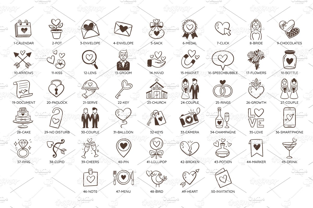 Wedding Doodle Icon Collection preview image.