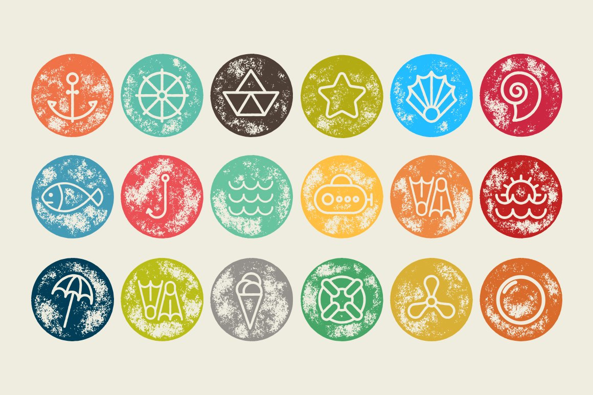 Circular Stamp Marine Vector Icons preview image.