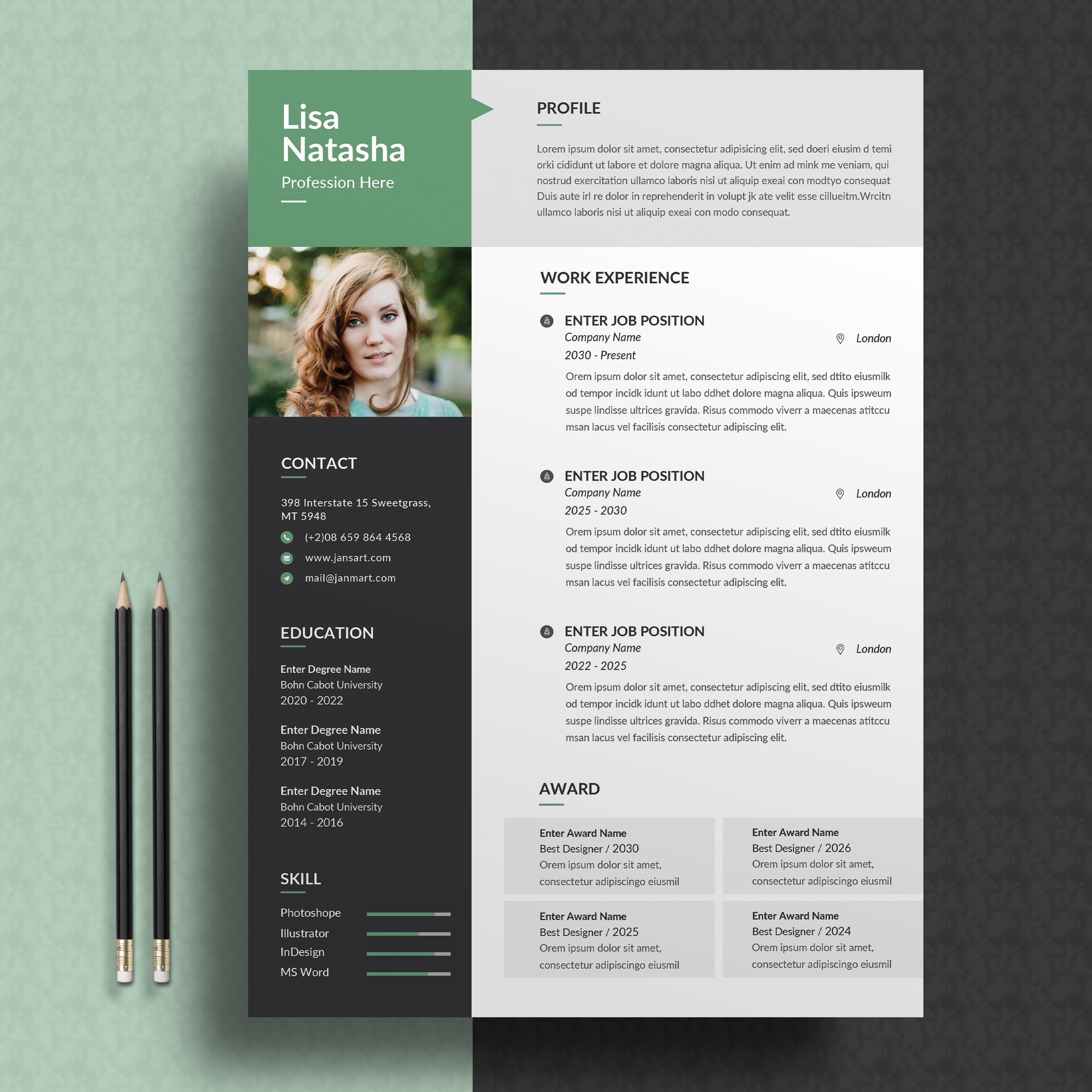 Female Resume/CV Word preview image.